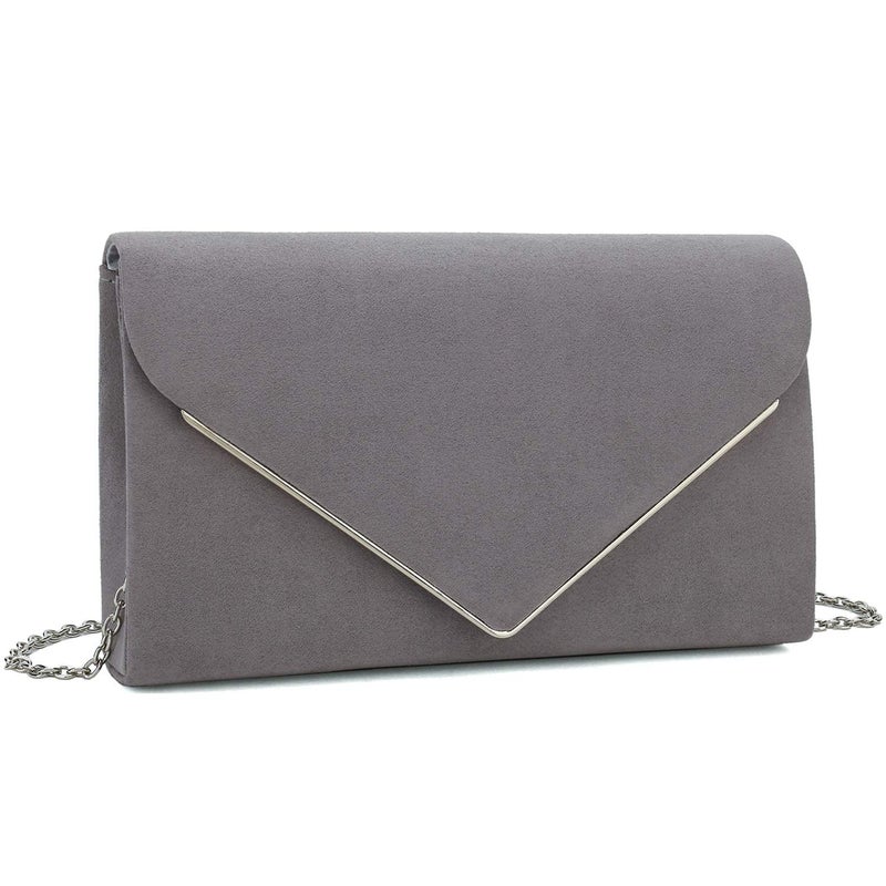 CHARMING TAILOR Faux Suede Clutch Bag Elegant Metal Binding Evening Purse for Wedding/Prom/Black-Tie Events (Grey) - Image 2